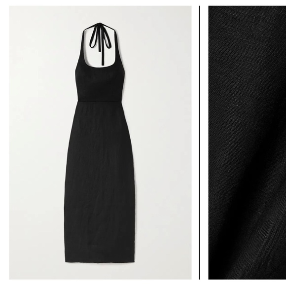 NEW NWT Reformation Yana Halterneck black linen Midi Dress